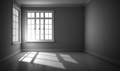  an empty room with a window and a light coming through the window and onto the floor and onto the wall and onto the floor is a light coming through the window.  generative ai
