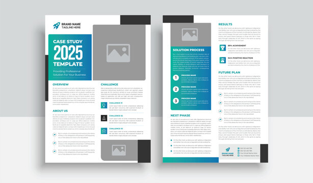 Case Study Template | Business Case Study Booklet Layout with blue gradient elements | Double Side Flyer Template