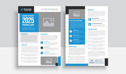 Case Study Template | Business Case Study Booklet Layout with blue elements | Double Side Flyer Template