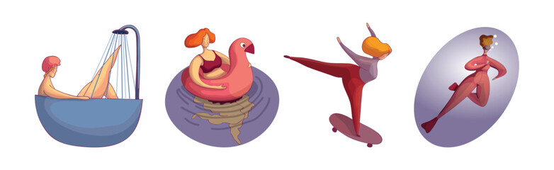 Woman Characters Doing Different Activity Enjoying Life Vector Set