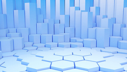 Mock up , Abstract blue hexagon shapes background,geometric background,3d rendering
