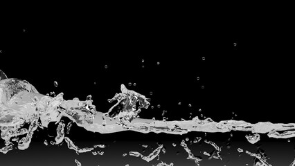 water splashes and waves on black background,3d rendering