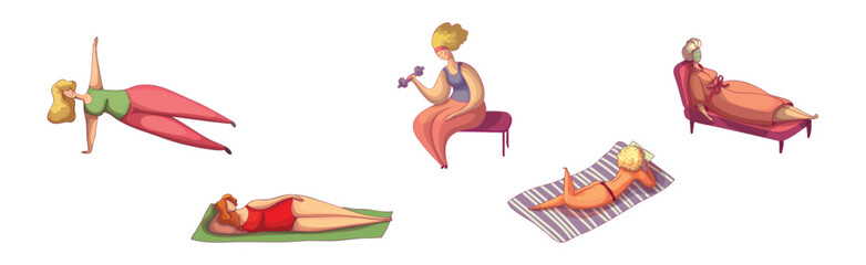 Woman Characters Doing Different Activity Enjoying Life Vector Set