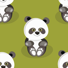 Obraz premium Seamless pattern with cute panda baby on color background. Funny asian animals. Card, postcards for kids. Flat vector illustration for fabric, textile, wallpaper, poster, gift wrapping paper