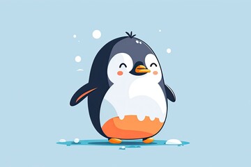 Naklejka premium Happy cute penguin cartoon. Generative AI