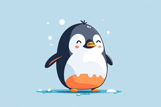 Happy cute penguin cartoon. Generative AI