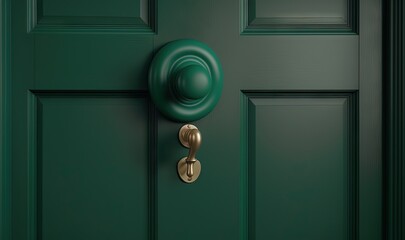  a green door with a brass handle and a green door knob on it's side door with a green door handle and a green door with a gold door knob.  generative ai