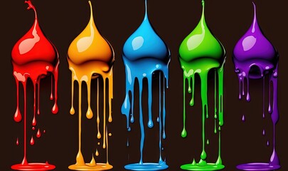  a group of colorful paint drips on a black background with a black background and a black background with a black background and a black background with a black background.  generative ai