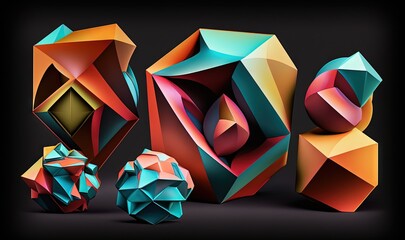  a set of three different colored objects on a black background with a black background behind them and a black background behind them with a black background.  generative ai