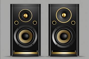 Sound speakers on dark background. Creative music background. Audio equipment. Created with Generative AI