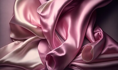  a close up of a pink satin material with a pink background and a pink circle on the side of the fabric, with a pink circle at the top of the fabric.  generative ai