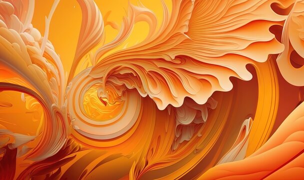  an abstract painting of orange and yellow swirls on a yellow background with a yellow center in the middle of the image and a yellow center in the middle of the image.  generative ai