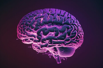 human brain. glowing purple lines. neural connections. artificial intelligence, cyberspace. AI Generative