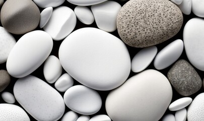  a pile of white and grey rocks and pebbles on top of each other with black dots on the top of the rocks and the bottom of the rocks.  generative ai