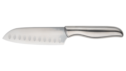 Knife. Stainless steel Knife. Chef or butcher knife. Professional equipment on kitchen. Knife for slice vegetable or meat. One piece of kitchenware. Cookware set. Table setting. Isolated background