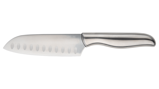 Knife. Stainless steel Knife. Chef or butcher knife. Professional equipment on kitchen. Knife for slice vegetable or meat. One piece of kitchenware. Cookware set. Table setting. Isolated background