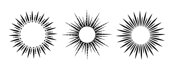 Set of sunburst Vector frame. Vintage sun rays isolated on white background. Firework burst, Vector illustration