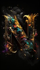 beautiful letter N with unique decoration