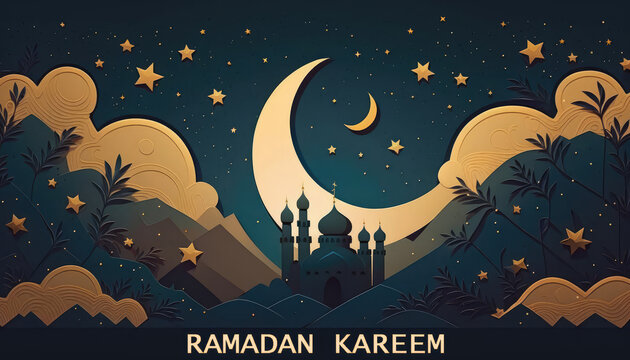 Ramadan kareem celebration banner design Generative AI flat style