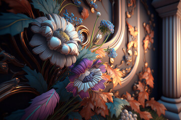 Elegant floral background in Baroque style. Retro decorative flower art design., generative ai