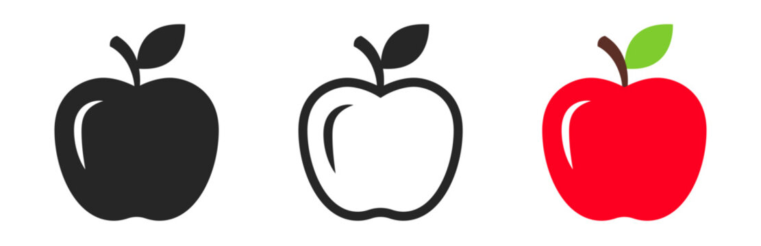 Apple icon set. Color drawing sign, symbol. Apple symbol. Apple icon illustration.