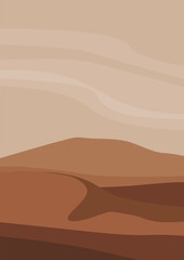 Vector flat image in brown tones. Sand dunes. Design for postcards, posters, backgrounds, templates, banners, textiles.