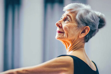 an older woman wearing dance clothing taking a ballet class, generative ai - obrazy, fototapety, plakaty