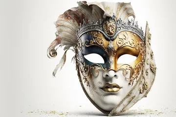Poster illustration, venetian masquerade carnival mask on a white background, ai generative © Jorge Ferreiro