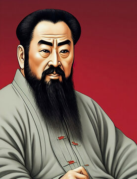 Old Chinese Bearded Man Retro Style Portrait New Quality Stock Image Design, Generative AI