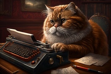a cat with typerwriter