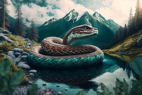 a beautiful big snake in the mountains