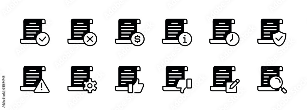 Aufkleber document contract approval status icon full process file application signs vector design for finance