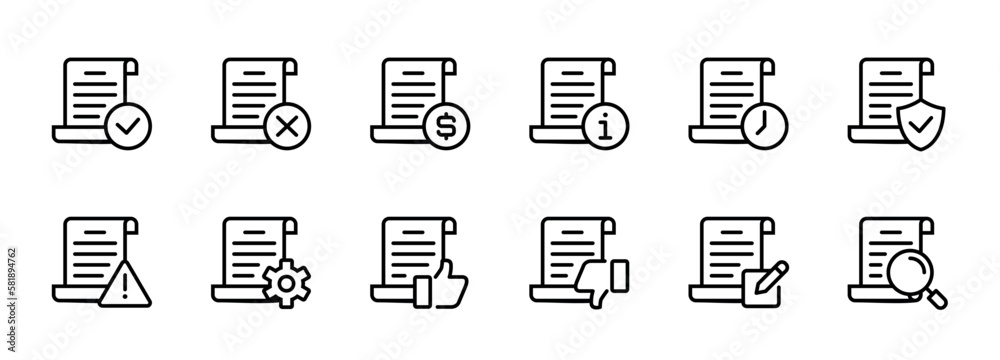 Aufkleber paper contract approval status icon outline style document process signs vector design for finance b