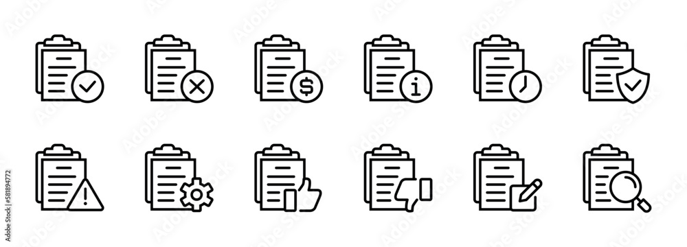 Aufkleber document contract approval status icon outline style paper agreement process vector design for finan