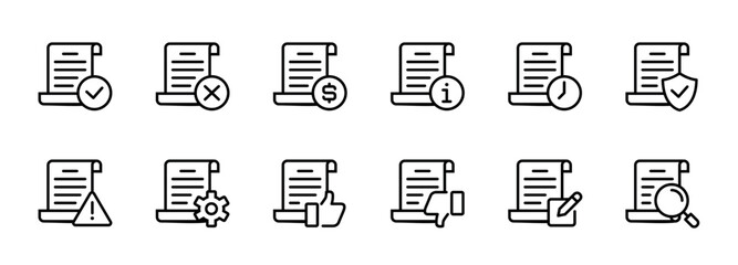 Paper contract approval status icon outline style document process signs vector design for finance business office, terms, and policy agreement, and contract application steps
