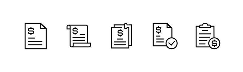 Set of document paper payment status icon collection vector outline design style - obrazy, fototapety, plakaty