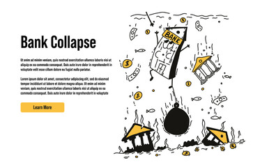 The bank is drowning in the ocean against the background of drowned buildings. 