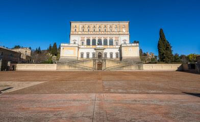 The imposing Farnese Palace in Caprarola on a sunny winter morning. Province of Viterbo, Lazio,...