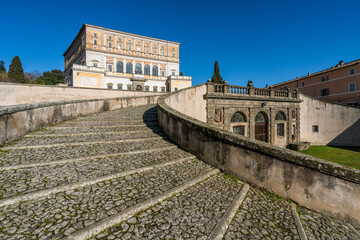 The imposing Farnese Palace in Caprarola on a sunny winter morning. Province of Viterbo, Lazio,...