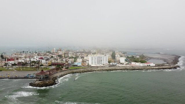 Drone footage of sea port of Callao and the marina and harbor next to it. In Callao, Peru.