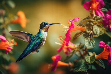 Humming Bird on suckle created with Generative AI Technology, ai, generative