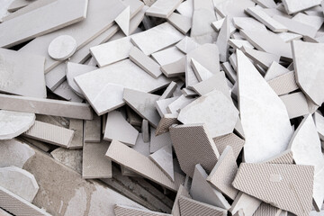 A heap of Shattered ceramic tiles, Renovation Construction Waste.