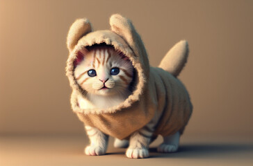 Cute kitty in hare costume. Little cat in clothes. Generative AI.