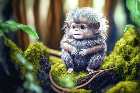 Cute baby Animal with beautiful green nature background