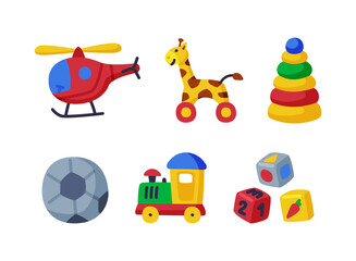 Different Colorful Kids Toy from Nursery Vector Set