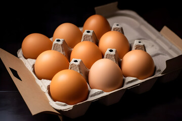 Carton of raw six eggs. organik. Generative Ai