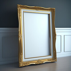large art frame - picture frame on floor - gold-white frame