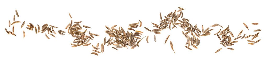 Cumin seeds isolated on a white background, view from above.