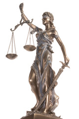 Bronze statue of justice isolated on the white background