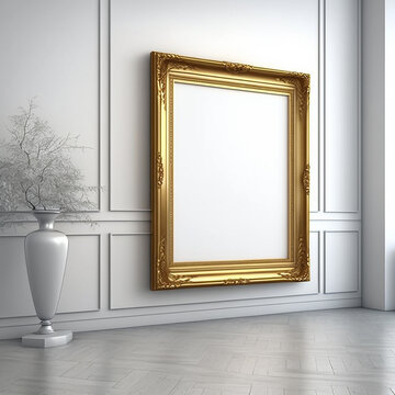 large art frame - empty picture frame on wall - gold frame